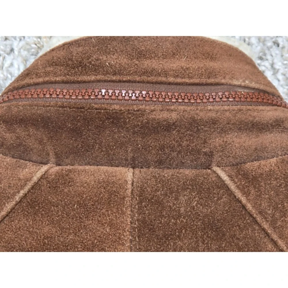 Oui International Mens 40 Suede Leather Bomber Jacket Sherpa Lined Hidden...